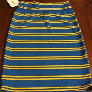 LuLaRoe Cassie Pencil Skirt.  Blue with mustard.